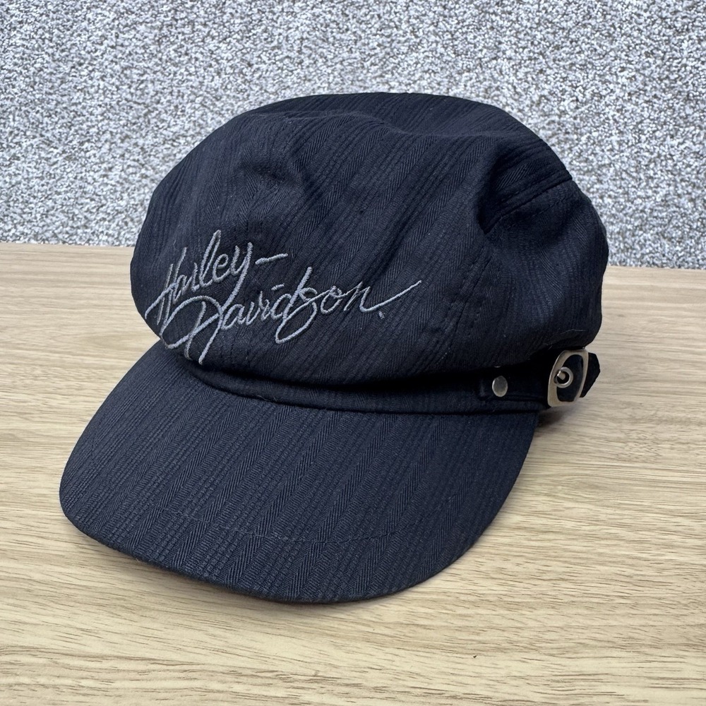 NEW Harley Davidson Newsboy Cabbie Cap Women's Medium Black Cadet Embroidered